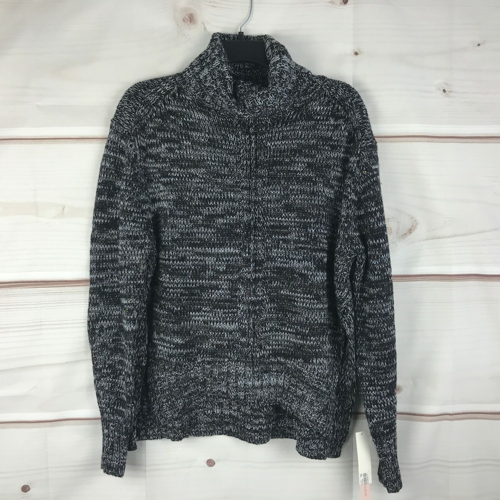 Aqua Sweater Womens S Black Marled Long Sleeve Turtleneck Pullover Metallic Knit